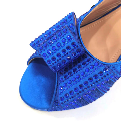 Mature Sweet 2024 Super Heels Peep Toe Ladies Slipper Shoes with Bag Set in Blue Color For Nigerian Women Wedding Party