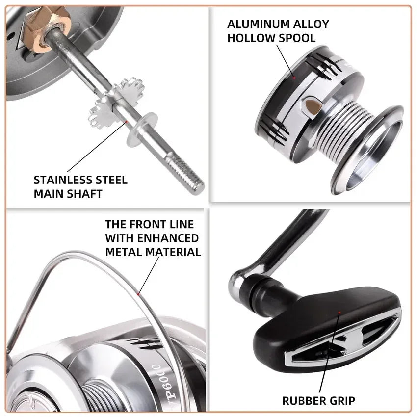 Spinning Fishing Reel Max Drag 15Kg Gear Ratio 5.2:1 Carp VP1000-6000 Aluminium Spool Spinning Saltwater Wheel Pesca Reels