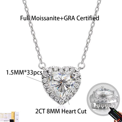COSYA 1-4CT Heart Cut Moissanite Necklaces For Women 100% S925 Silver D Color Halo Diamond Pendant Fine Jewelry Gift Certified