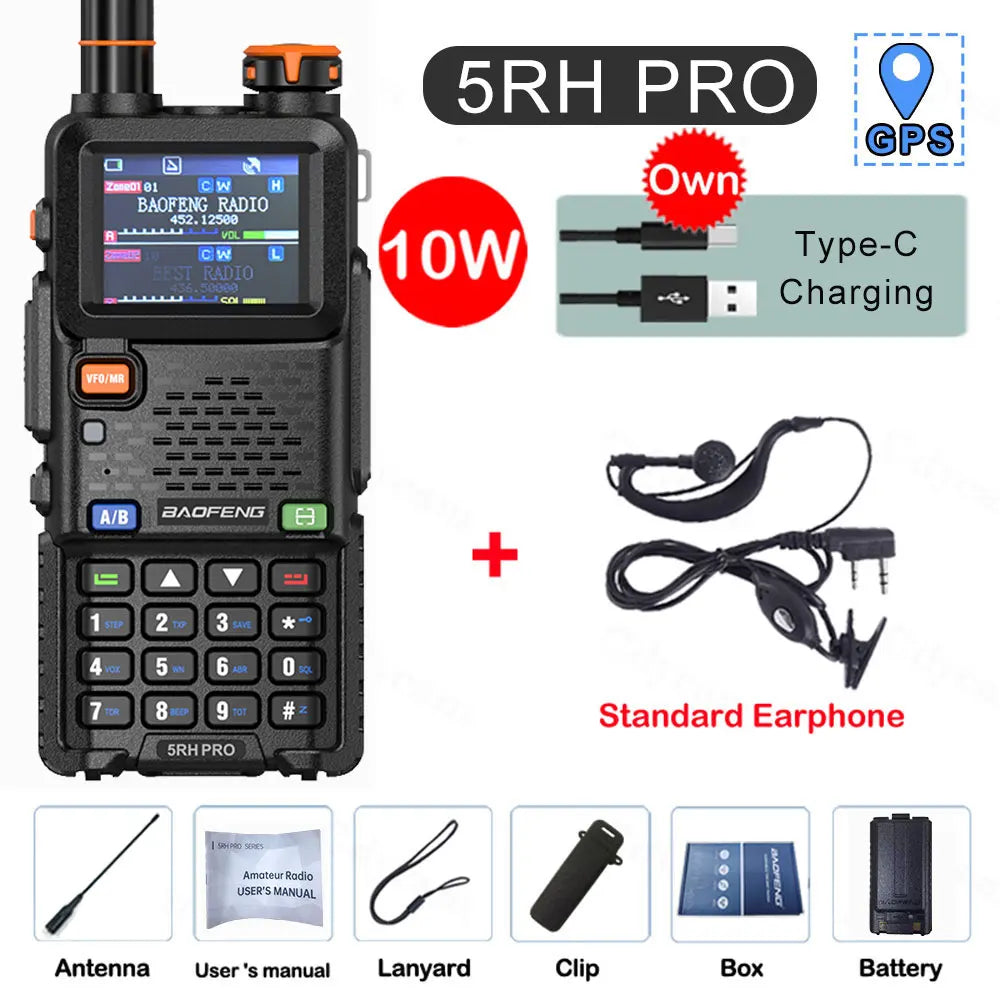 Baofeng GPS Walkie Talkie UV-5RH PRO TX&RX 136-174 220-260 400-480MHz Frequency Long Range Multi Band AM/FM Two Way Radio 640CH