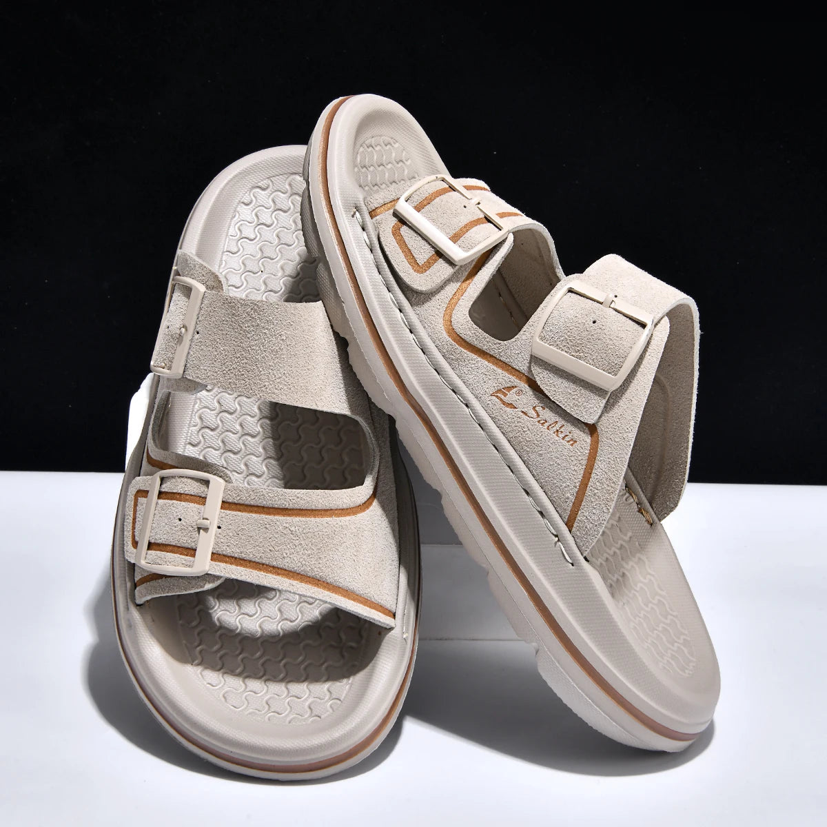 Leisure Men's Slides Outdoor Man Sandals Summer Outdoor Slippers with Adjustable Buckle Beach Shoes Vacation Wading Aqua Shoes