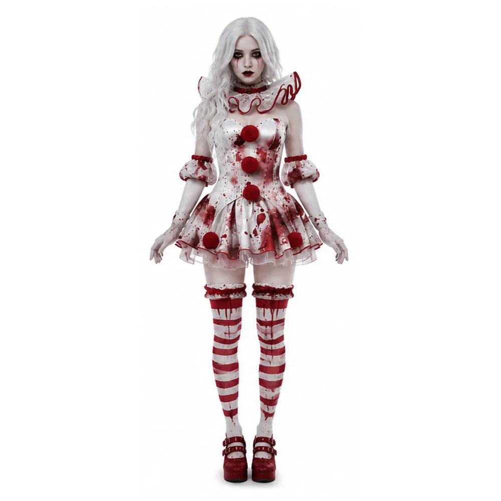 New Halloween Cosplay Costume Dark Clown Girl European Size Women's Cosplay Character Uniform for Party Bloody Clown