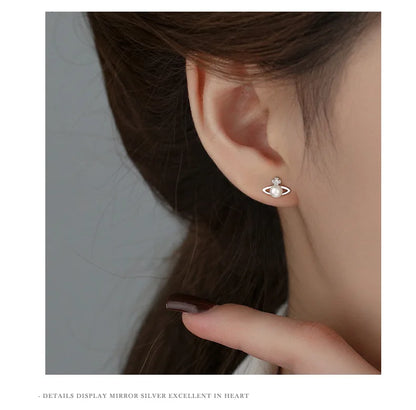Fashionable Simple 999 Sterling Silver Zircon Planet Shell Earrings for Women Exquisite Light Luxury Jewelry