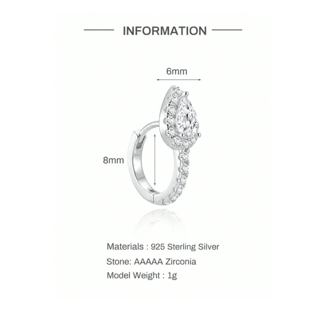 Aide 1PC 925 Sterling Silver INS Zircon Diamond Stud Earring Stud, Suitable For Women Daily Wear, Wedding Party, Valentine's Day