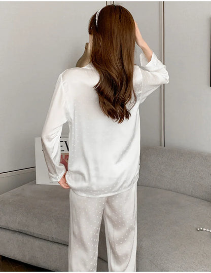 Women's New Arrival Silk-Feel Ice-Silk Lightweight Long-Sleeve Pajama Set Two-Piece Comfortable Homewear Suit