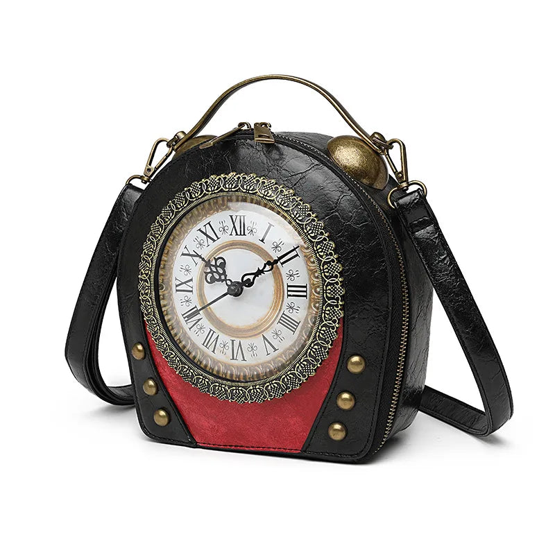 New Trendy PU Leather Retro Clock Handbags for Women 2025 Fashion Luxury Ladies Shoulder Crossbody Bag Square Evening Clutch Bag