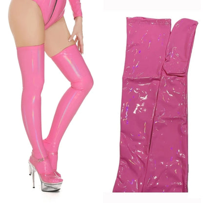Faux Leather Thigh High Sexy Stockings Wetlook Oil Shiny PVC Leather Party Stockings For Women Cosplay Clubwear Sexy Hosiery