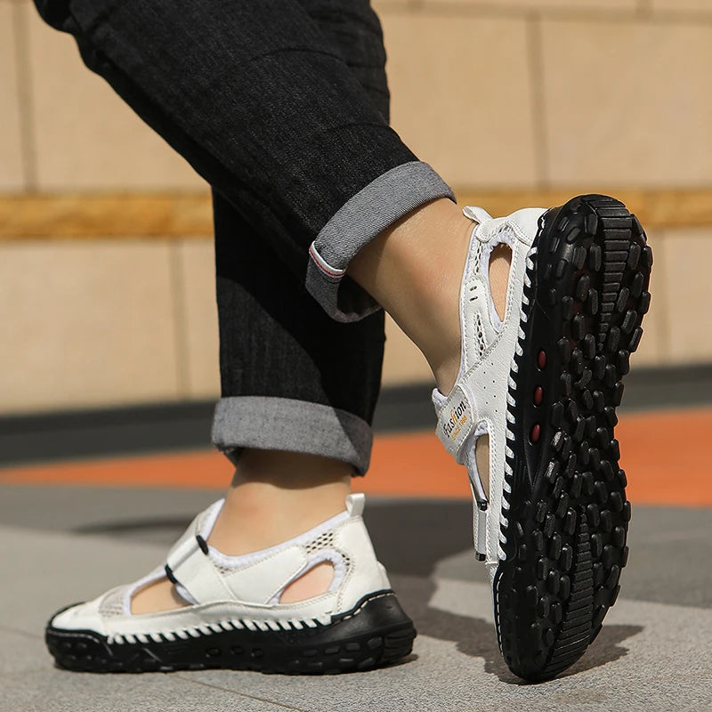 Men Sandals Comfortable Refreshing Mesh Hollow Beach Shoes Summer New Anti Slip Thick Bottom Bag Toe Casual Sandals for Teen