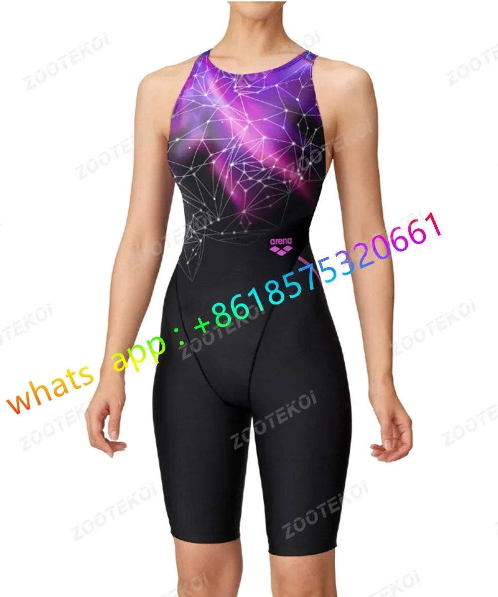 Womens One Piece Bodysuit Swimsuit Triathlon Competitive Pro Training Knee Length Swimwear Swimming Pool Comfort Bathing Suit