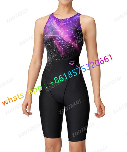 Womens One Piece Bodysuit Swimsuit Triathlon Competitive Pro Training Knee Length Swimwear Swimming Pool Comfort Bathing Suit