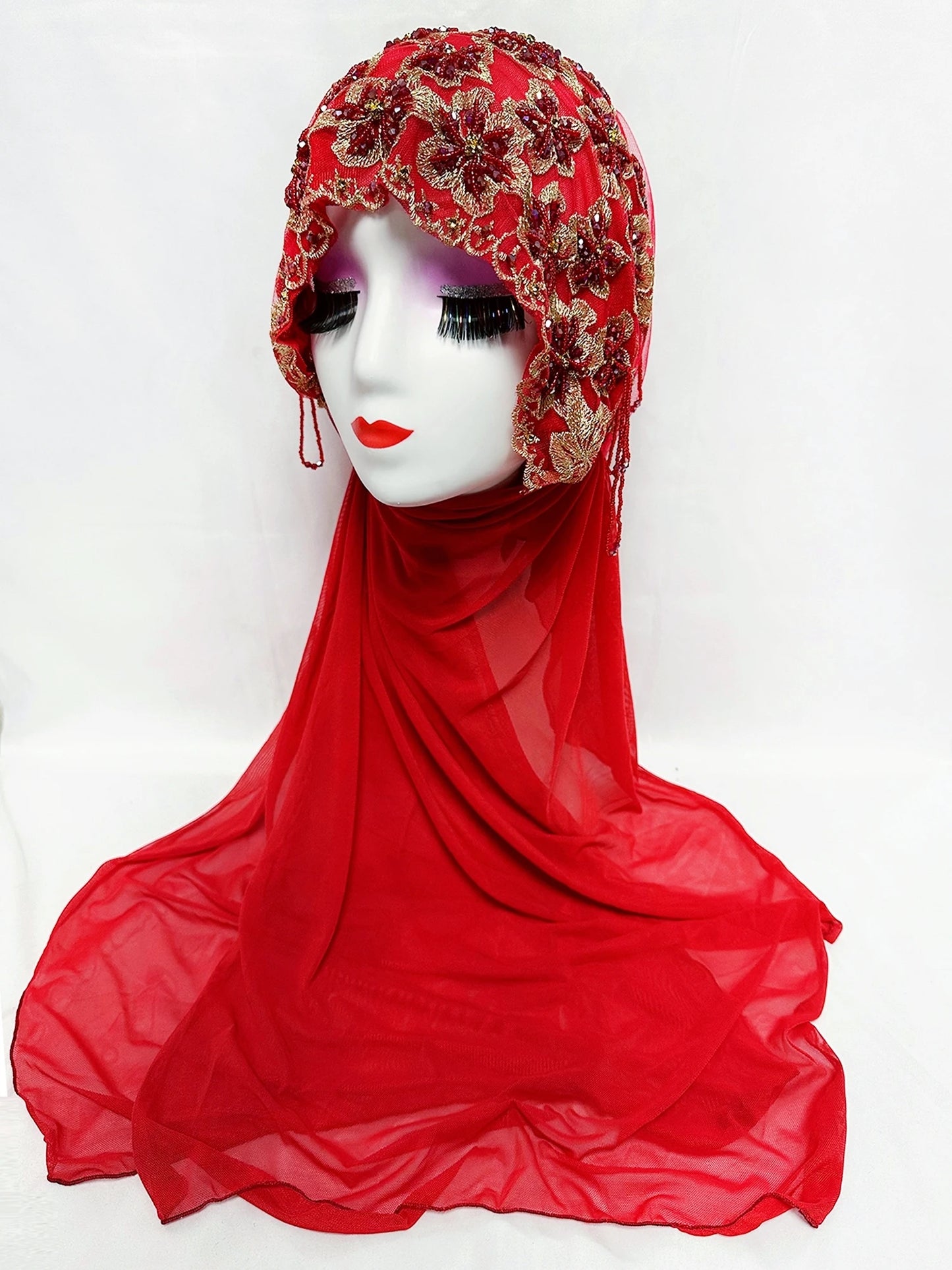 Hot Selling Luxury Design Handmade Beads Muslim Women Shawl Islamic Headtie Saudi Arabia Hijab Prayer Headwear for Women