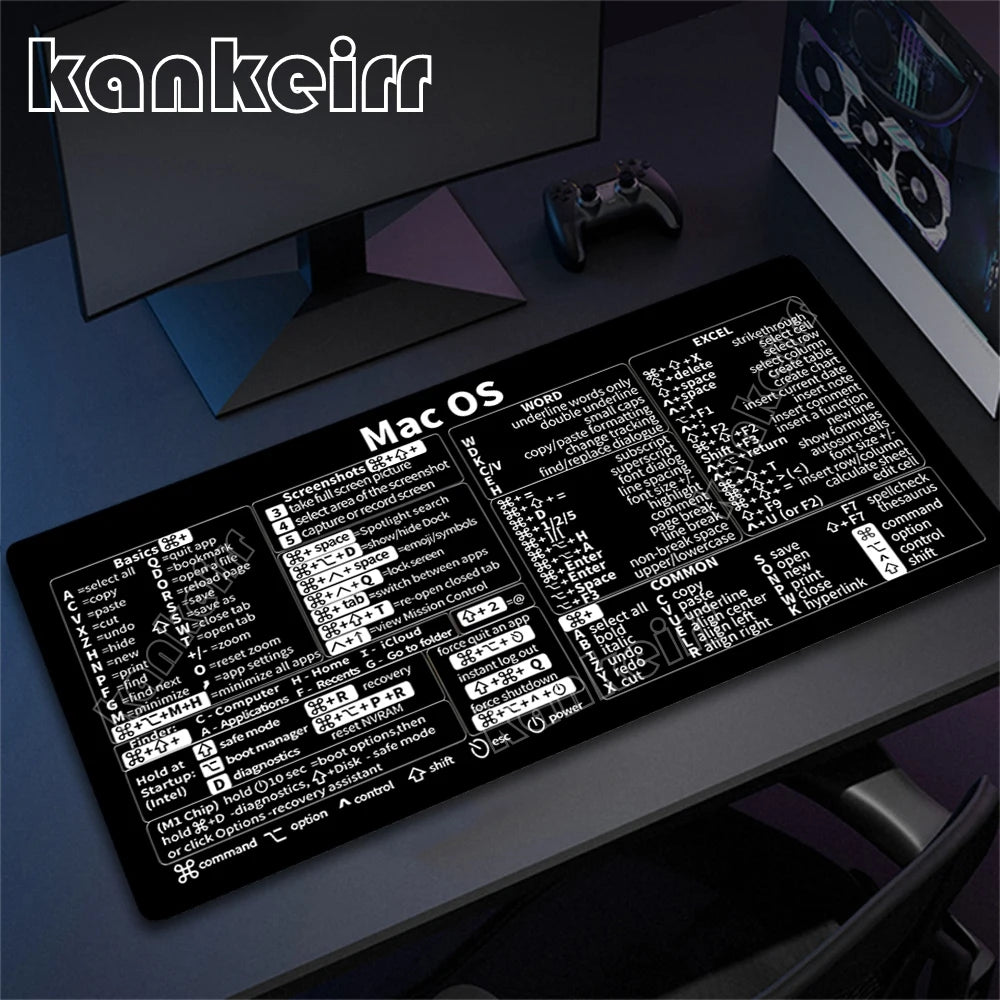 Shortcuts Mouse Pad Large Desk Mat Desk Accessories Deskmat With Non-Slip Rubber Base Stitched Edge Deskpad Mac/Windows Mousepad
