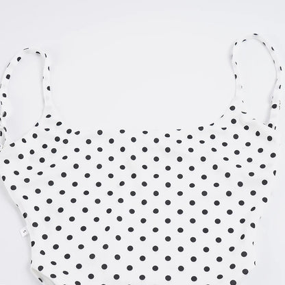 SUCHCUTE Sexy Polka-dot Print Backless Jumpsuit For Women Y2k Aesthetic Rompers Party Club Bodysuits Summer One-piece Suit Chic