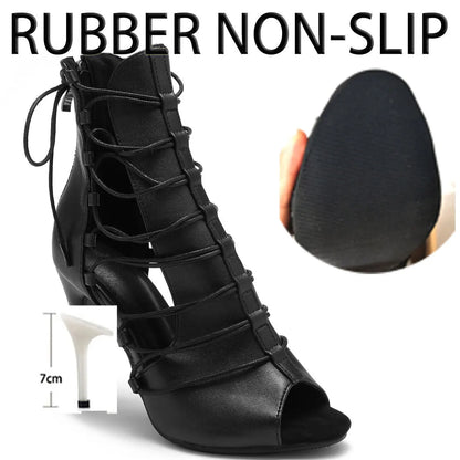 Women High Quality Black Heels Party Stilettos Jazz Dance Ballroom Suede Sole Customizable Latin Dancing Booties Plus Size