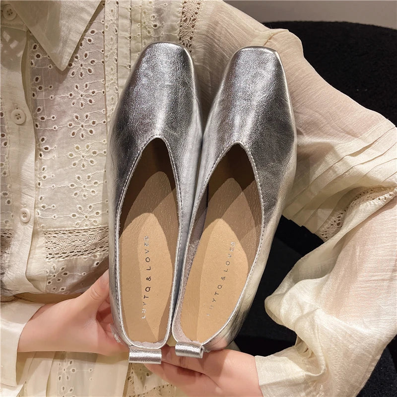 Women's Loafers Genuine Leather Luxury Shoes Heels Pumps Square Toe Elegant Mary Janes Shoes for Height-increasing Insoles
