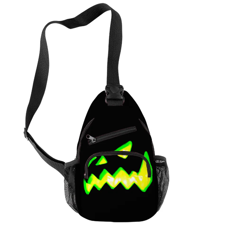 Fashion Youthful Halloween Skeleton Boys/Girls 3D Printed Chest Bags Oxford Waterproof Sports Crossbody Travel Bag Shoulder Bags