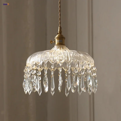 IWHD Knob Switch LED Pendant Lamp Bedroom Restaurant Cafe Luxury Crystal Glass Nordic Modern Interior Home Decor Hanging Lights