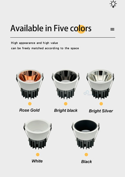 Dimmable Led Spotlight Recessed Ceiling Lamp  Aluminum Led COB Light 5W7W9W12W15W18W AC110V 220V Downlight Home Office Store