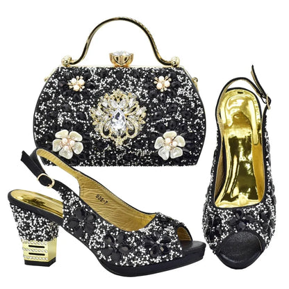 Nigerian Shoes and Matching Bags Sales in Women Matching Shoes and Bag Set for Party Rhinestone Wedding Shoes for Women Bride