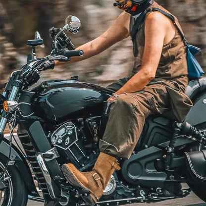 Leather Motorcycle Boots Men Women Engineer Shoes American Retro Khaki Suede Mid Calf motorcycle boots men motorcycle boots