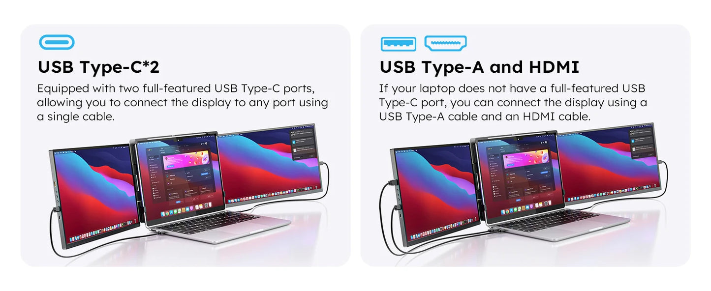 15.6 inch Triple Screen Extender for Laptop Mini PC 1080 FHD IPS External Extension Portable Dual Monitor For MAC Windows Chrome