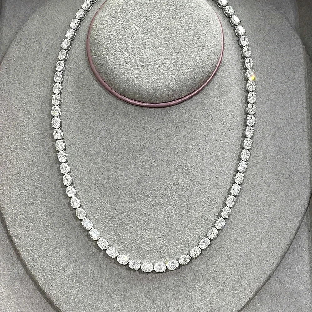 BXINY East West Oval Cut Moissanite Tennis Necklace S925 Silver 0.3-1.5CT Diamond Choker for Women Men Wedding Gift Fine Jewelry
