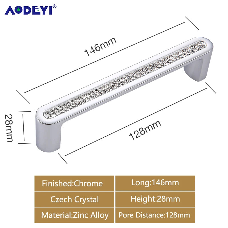 Crystal Drawer Pull Handles Diamond Sliver Wine Wardrobe Decotation Furniture Dresser Kitchen Cupboard Cabinet Knobs Gold Chrome