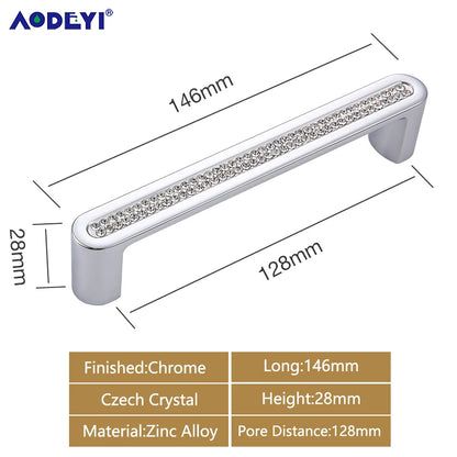 Crystal Drawer Pull Handles Diamond Sliver Wine Wardrobe Decotation Furniture Dresser Kitchen Cupboard Cabinet Knobs Gold Chrome