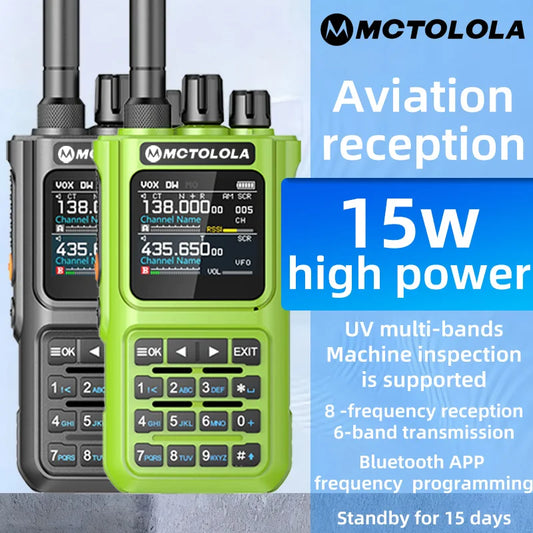 MOTOLOLA 15W Portable Handheld Walkie Talkie 6 Band Transmission Reception Bluetooth Program Flashing Noise Reduction AM FM