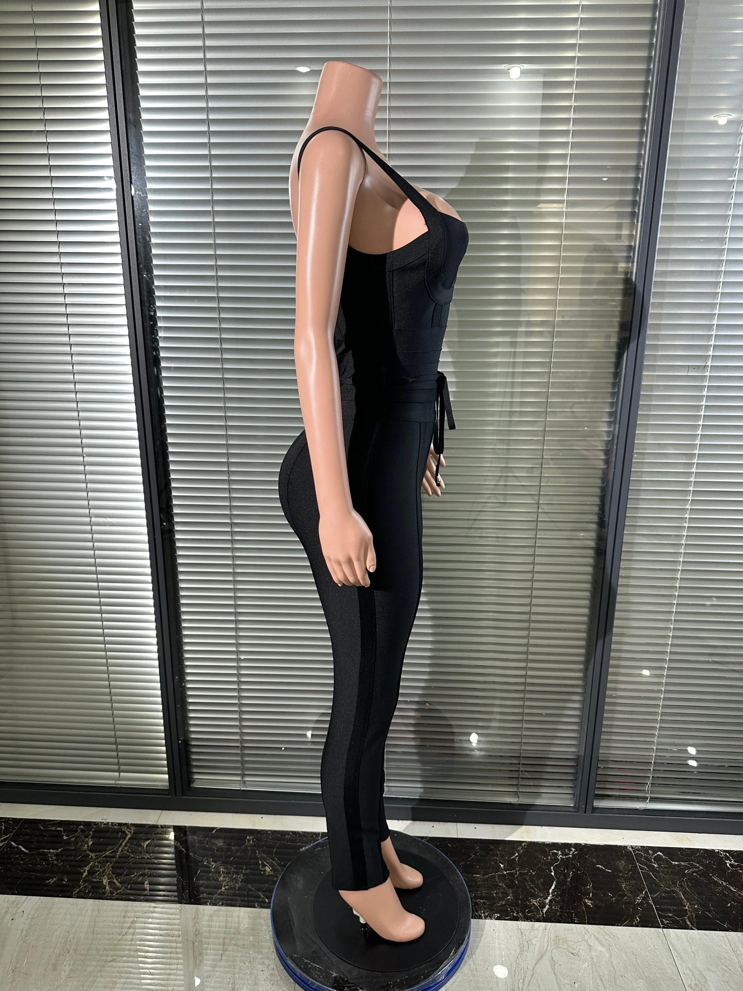 Black  Sleeveless V-Neck Bodycon Bandage Jumpsuit Women Celebrate Birtyday Fancy Club Party Cocktail Outfit Evenin Party Gown