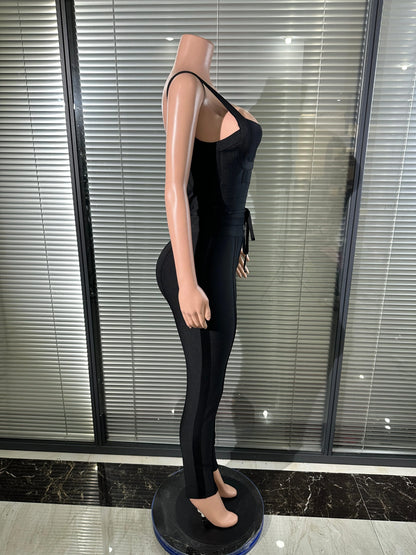 Black  Sleeveless V-Neck Bodycon Bandage Jumpsuit Women Celebrate Birtyday Fancy Club Party Cocktail Outfit Evenin Party Gown