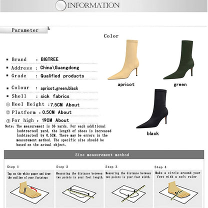 BIGTREE Shoes Stiletto Sexy Elastic Boots Women Shoes Sexy Stretch Fabric Ankle Boots Pointed Tip High Heels Boots Plus Size 43