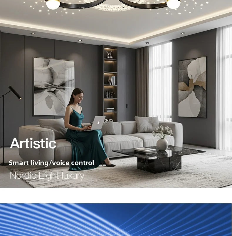New Model Living Room Starlight Ceiling Lamp - Round Design Luxurious And High-End Modern And Minimalist Style Whirlwind Effect