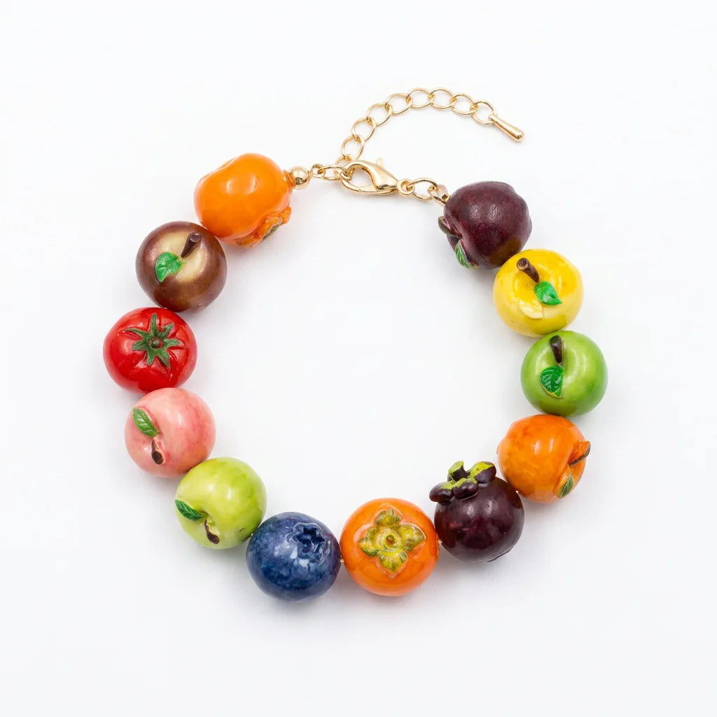 Dopamine 3D Fruit Beaded Necklace Bohemian Retro Pomegranate Strawberry Tomato Choker Exaggerated Bracelet Bikini Jewelry Gift