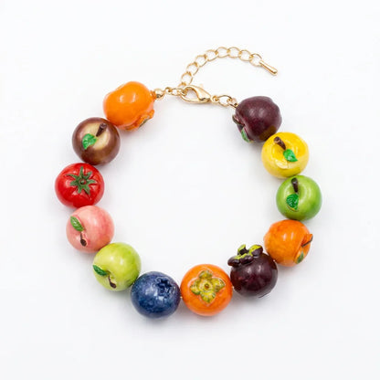 Dopamine 3D Fruit Beaded Necklace Bohemian Retro Pomegranate Strawberry Tomato Choker Exaggerated Bracelet Bikini Jewelry Gift