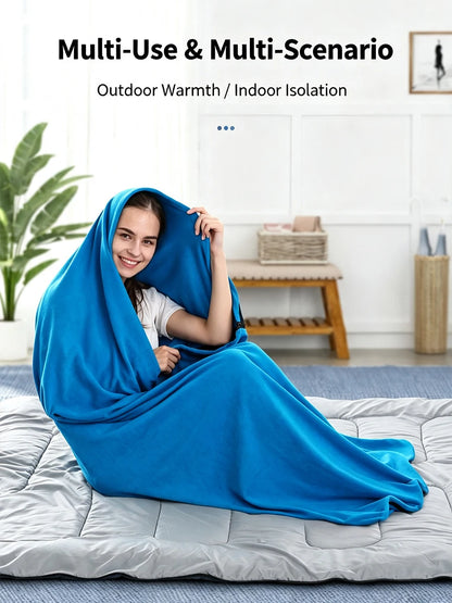 Portable Polar Fleece Sleeping Bag Liner Connectable Warm Sleep Sack Machine Washable Travel Camping Indoor Office Nap Blanket