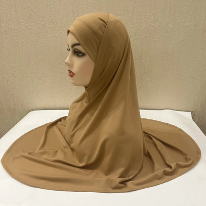 H292 Plain Two Pieces Large size muslim hijab with chin part top quality amira pull on islamic scarf hot sell headscarf
