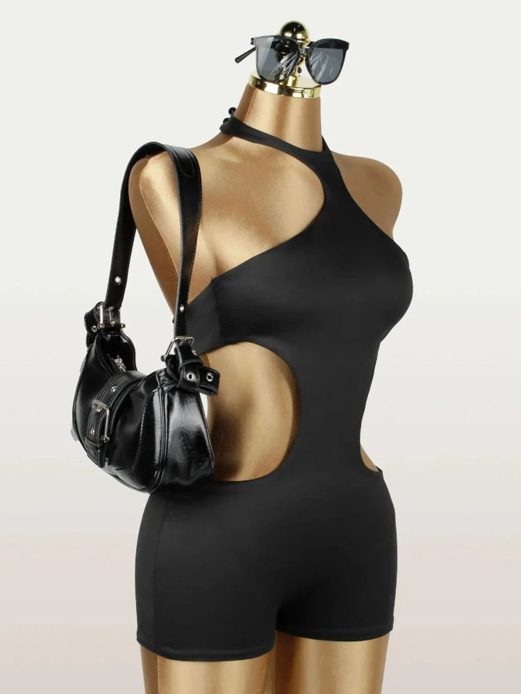 Y2K Spicy Girl Hanging Neck Women Jumpsuits Fashion Solid Sleeveless Tight Hollow Out Backless High Waisted Hip Lifting Jumpsuit