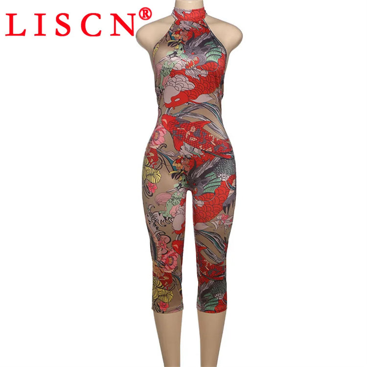10 Bulk Items Wholesale Lots Jumpsuits for Women Sexy Sleeveless Printing Bodycon Rompers Party Club Clothes K17340