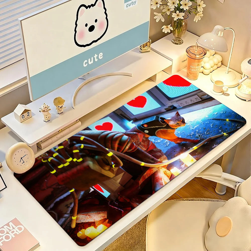 S-Stray Cat Adventure Game Mouse Pad Anti Slip Rubber Edge Locked Thickened Laptop Gaming Desk Mat