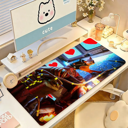 S-Stray Cat Adventure Game Mouse Pad Anti Slip Rubber Edge Locked Thickened Laptop Gaming Desk Mat