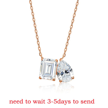 Smyoue 2 Gems Pear Cut Zircon Moissanite Necklace for Women Lab Diamond Pendant Certified Jewelry Pure S925 Sterling Silver