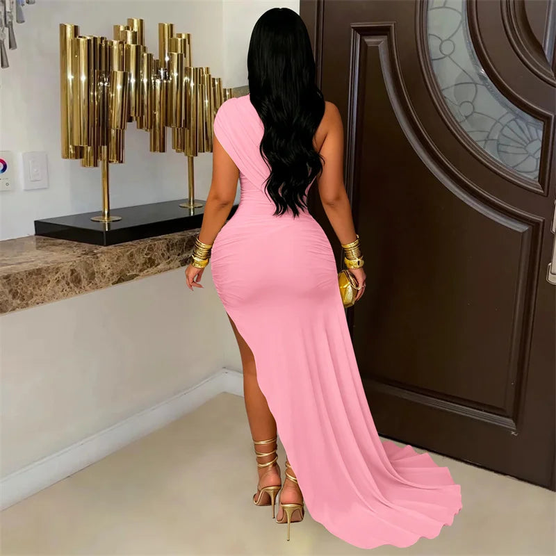 Doyerl Elegant One Shoulder Cocktail Dresses for Woman Party Club Birthday Formal Prom Ruched Mermaid Bandage Bodycon Mini Dress