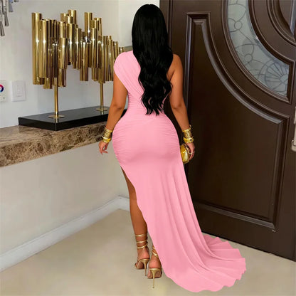 Doyerl Elegant One Shoulder Cocktail Dresses for Woman Party Club Birthday Formal Prom Ruched Mermaid Bandage Bodycon Mini Dress