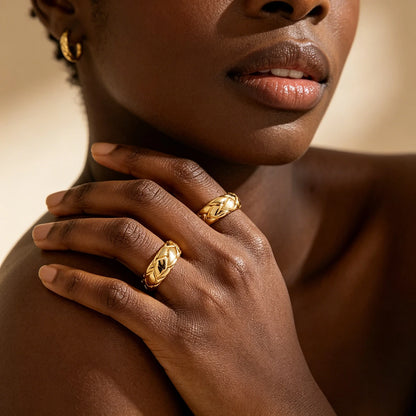 Minimalist Gold Plated Diamond Pattern Dome Ring Geometric Chunky Wide Rings Temperament Classic Wedding Jewelry Everyday Wear