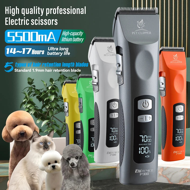 Fenice Cordless Rechargeable Pet Clipper Low Noise Professional Pet Hair Cutting Machine Grooming Trimmer Shaver Kit for Animals