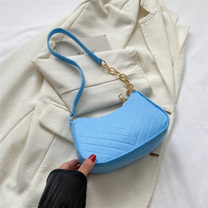 Mini Shoulder Bags for Women Fashion Felt Women's Bag Design Advanced Underarm Handbags Beautiful Purses Crescent SaddleBag 2025