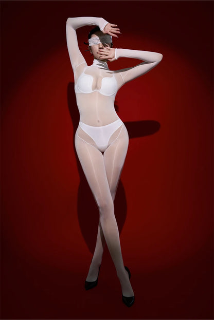 Sexy Cosplay Maid Tights Oil Glossy Elastic Bodysuit Sheer See Through Rompers One-Piece Thong Jumpsuits Leotard Candy Color