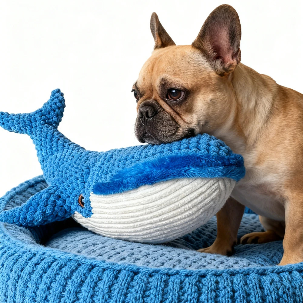 Pet Chew-Resistant Plush Interactive Toy with Sound, Whale-Shaped, Suitable for Large, Medium, and Small Pets Like Cats and Dogs, Double-Layer Fabric, Built-In Airbag