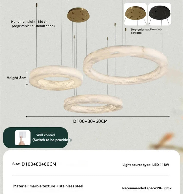Alabaster Chandelier Spanish Natural Marble Round Hanging Chandeliers For Living Dining Room Loft Bedroom Alabaster Lights